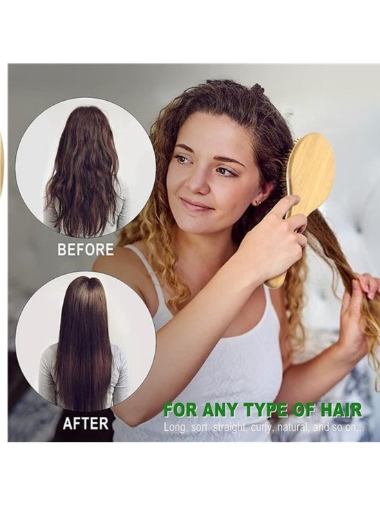 Bamboo Hair Brush Set Wide-Tooth Comb Detangler new main image 5